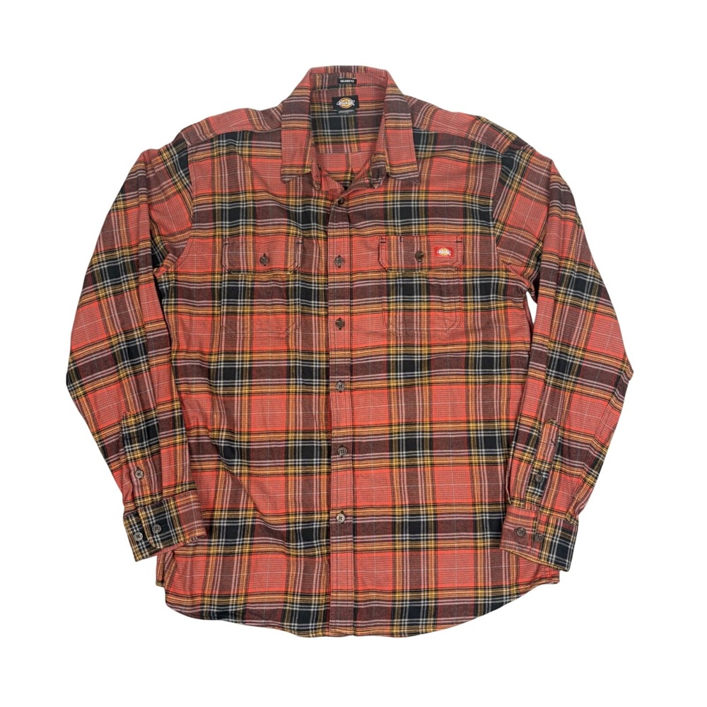 Dickies Flannel Shirt Men L Red Plaid Relaxed Fit Long Sleeve Button Up Workwear
